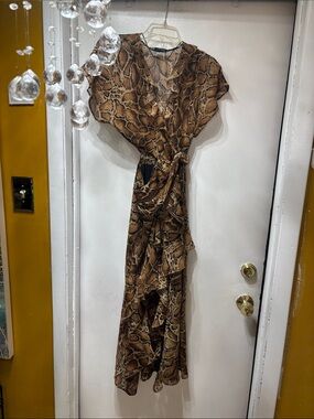 Zara Brown Snake-Print Maxi Wrap Dress